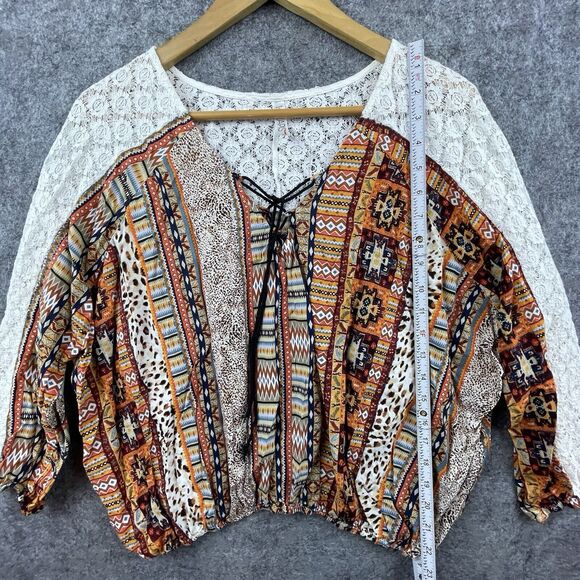 Lapis Blouse Womens Small Boho Cropped Lace Oversized Crochet Lightweight Hippie - Picture 7 of 8